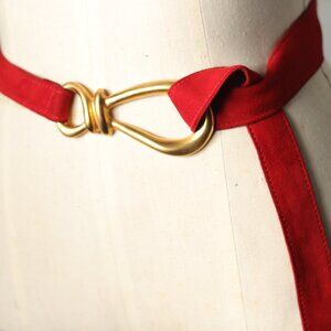 S Rare Vintage Robert Lee Morris 4 Donna Karan Red Suede Gold Buckle Adjustable